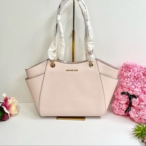NEW Michael Kors Leather Chain Tote in Powder Blush Pink